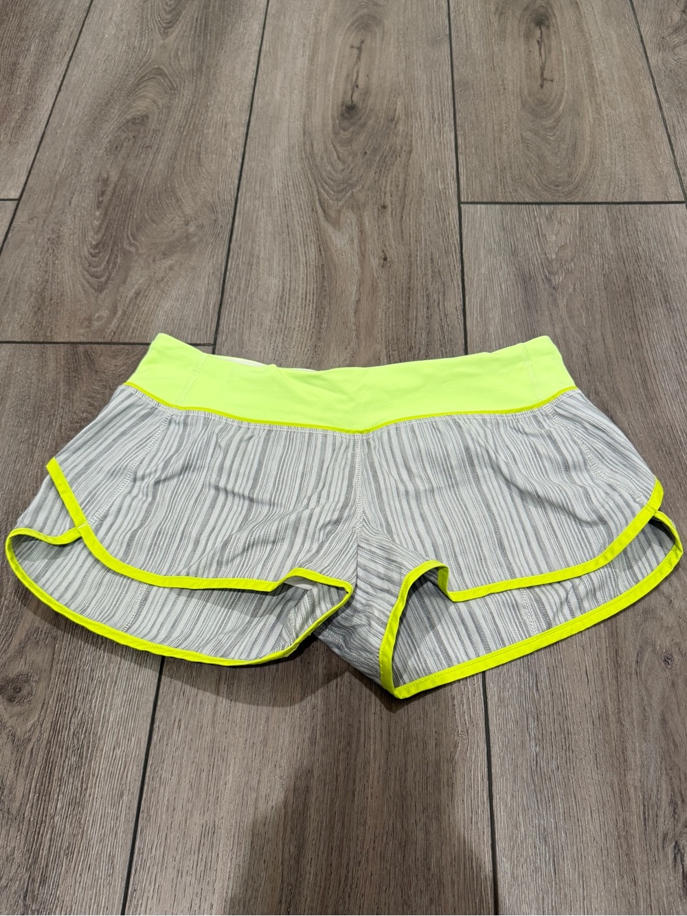 lululemon athletica Grey Striped Running Shorts with Neon Yellow Trim